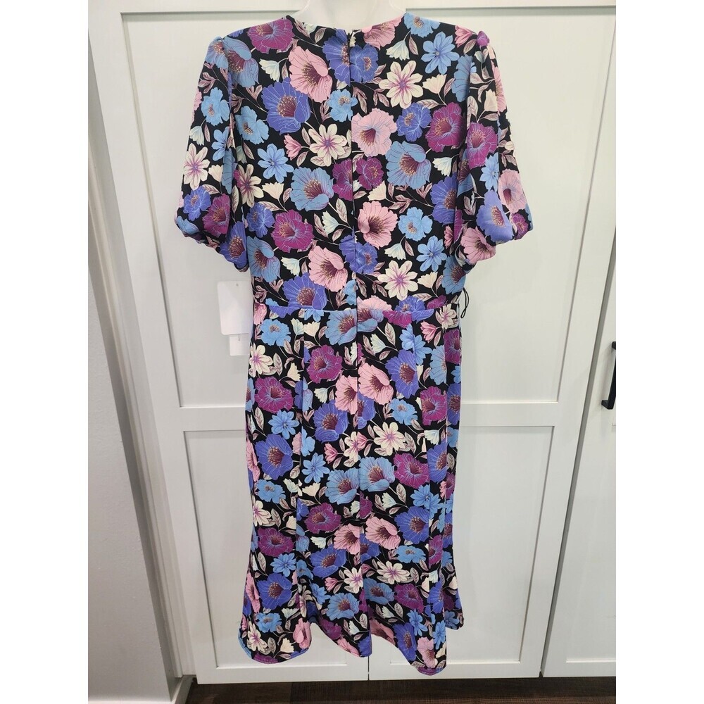 NWT Nicole Miller Floral Black Pink Blue White Fit/Flare Dress Size M Lined - Picture 3 of 11